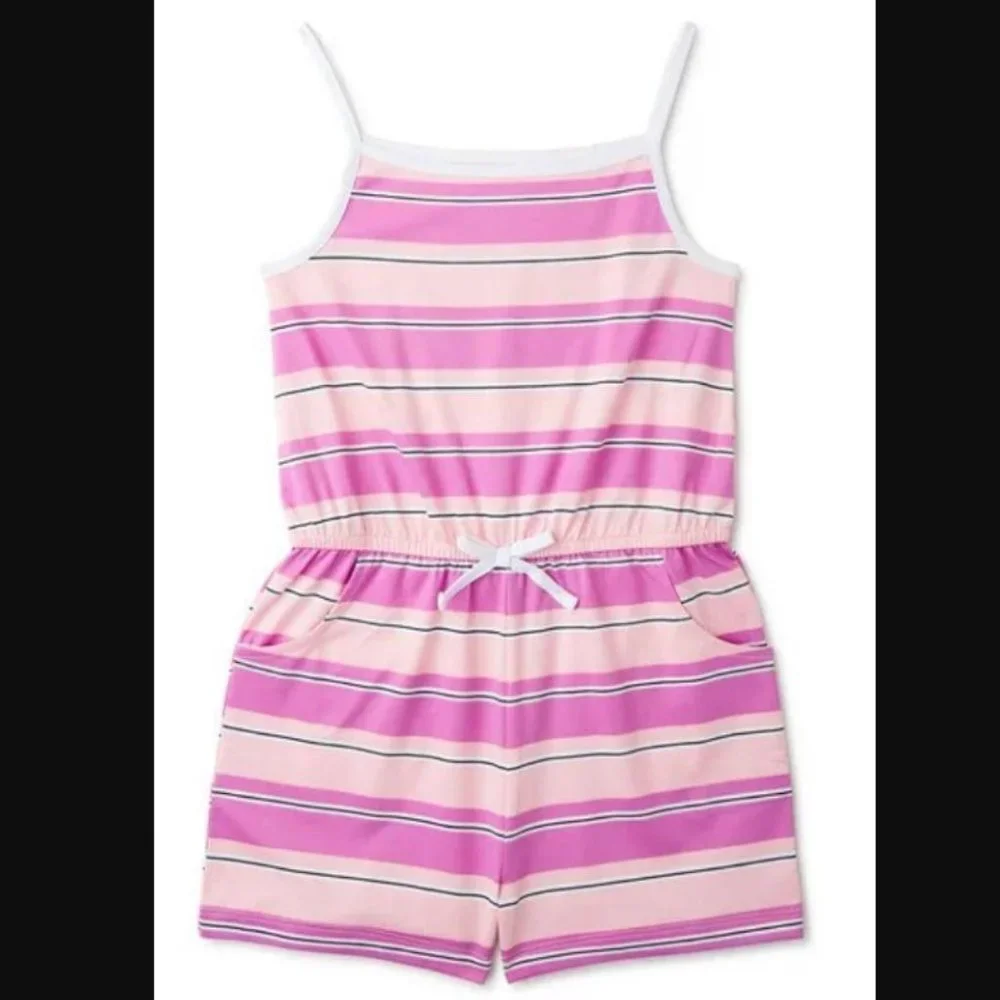 NEW Sz XL Plus Girls Striped Stretchy Sleep 1 Pc Romper Shorts Outfit